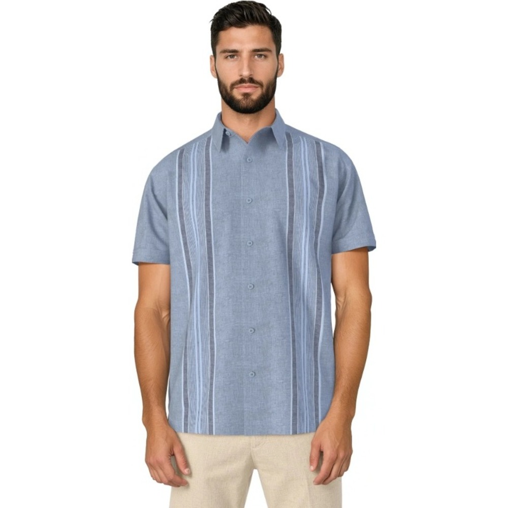 Havanera Co Cubavera Mens 2XL Blue Linen Blend Striped Short Sleeve Shirt NEW